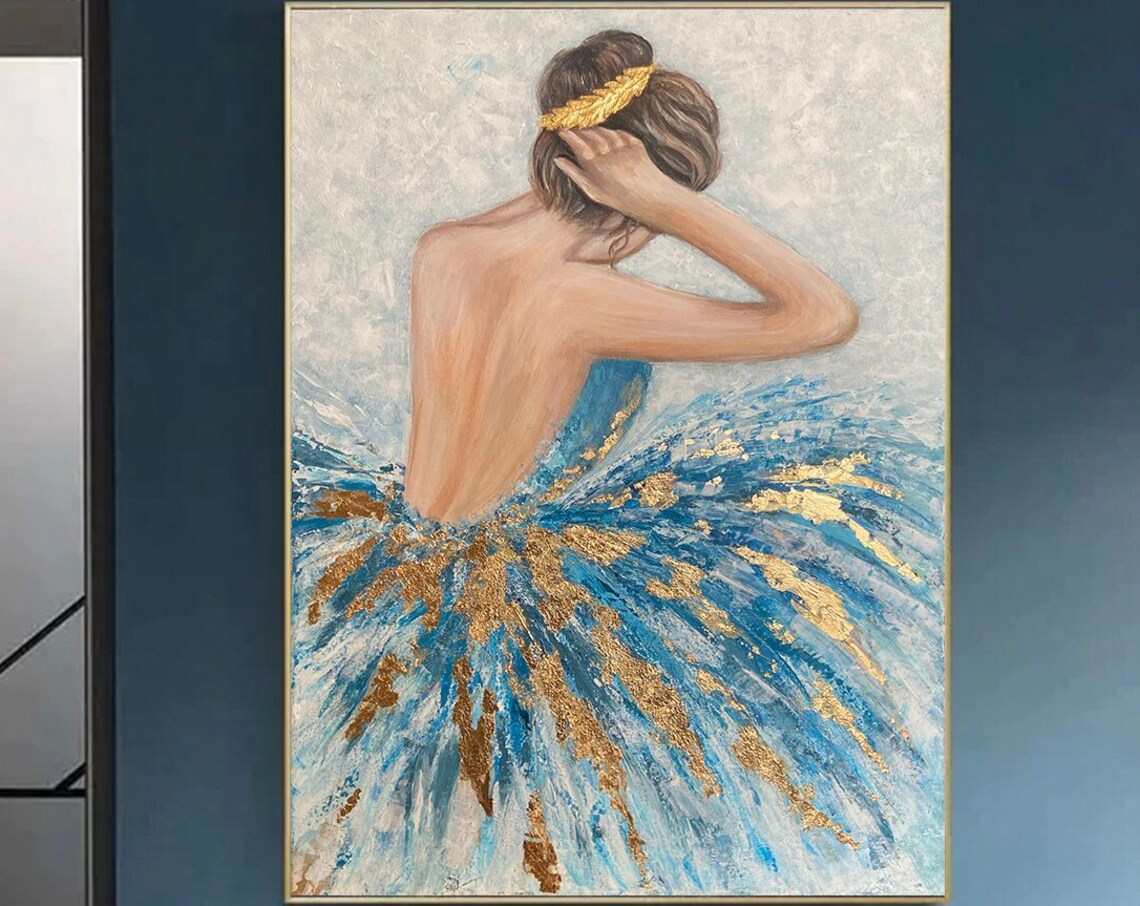 Ballerina Painting, Teal and Gold Wall Art Print - Image 2