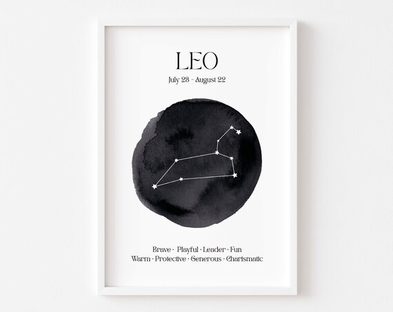 Leo Zodiac Print, Celestial Star Wall Art