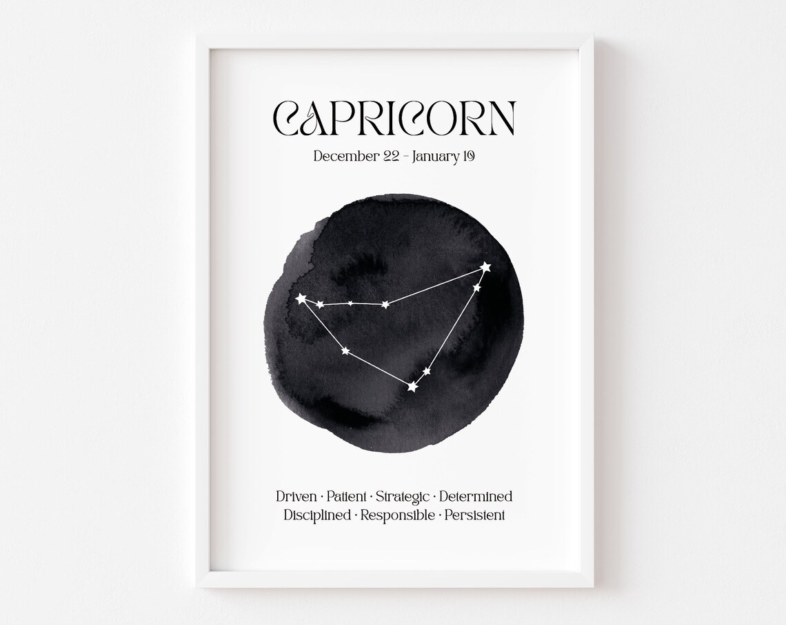 Capricorn Zodiac Print, Celestial Astrology Poster