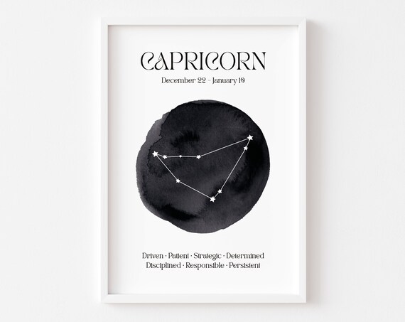 Capricorn Zodiac Print, Celestial Astrology Poster