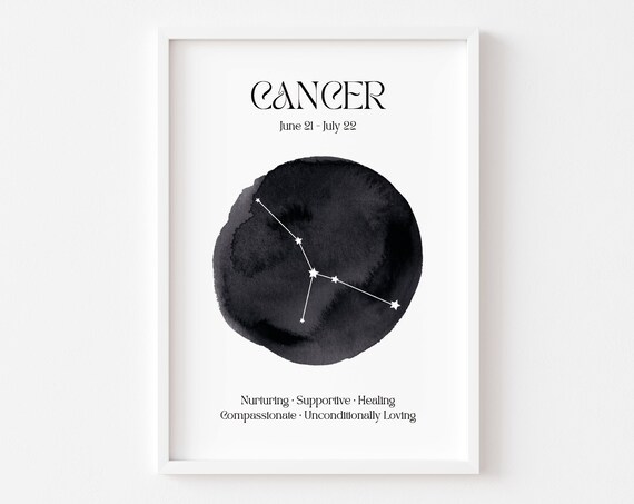 Cancer Zodiac Constellation June July Watercolor Star Sign Poster