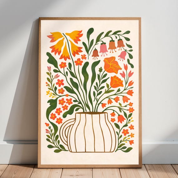 Floral Vase Poster Scandinavian Botanical Wall Art Modern Boho Flower Illustration Minimalist Nature Decor