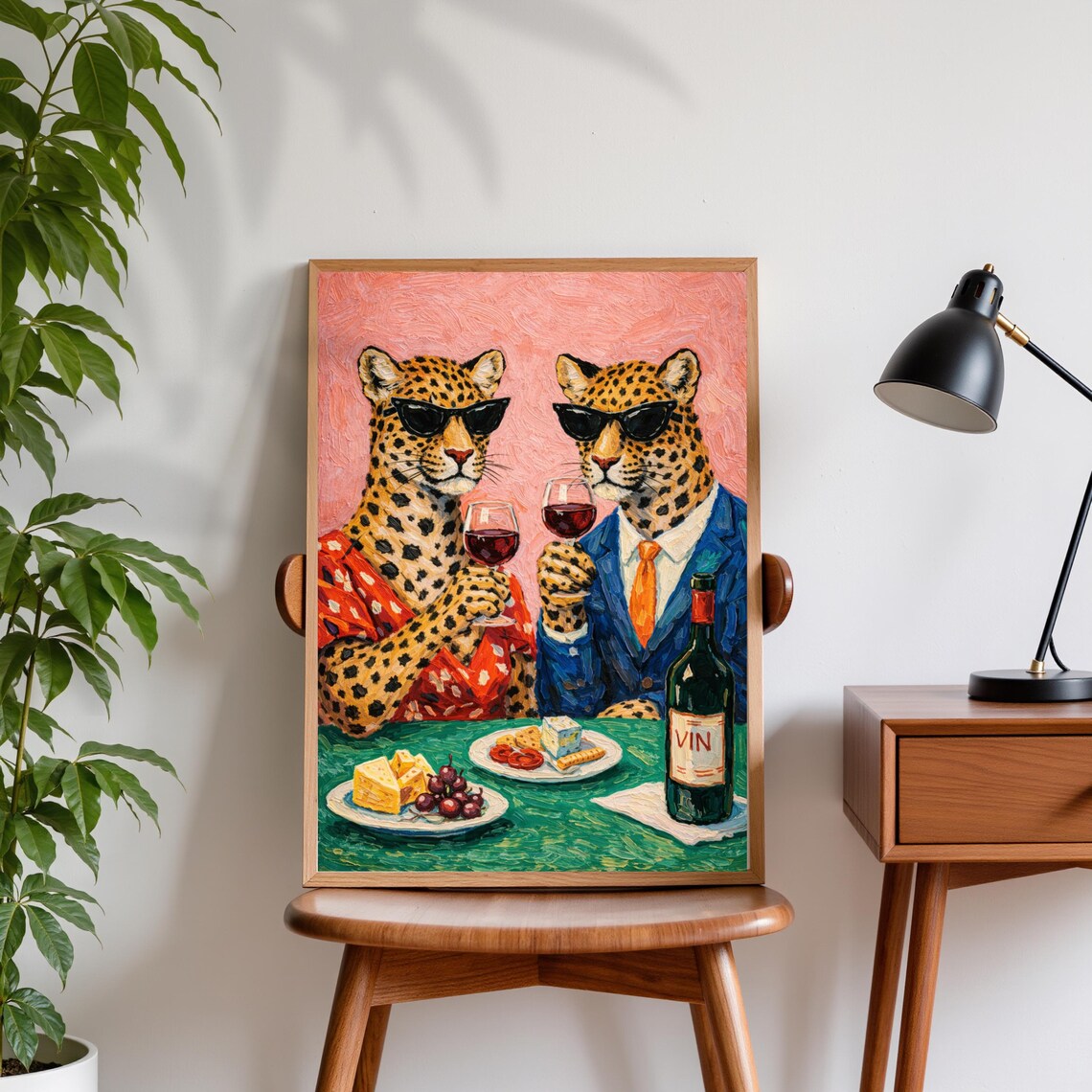 Leopard Wine Party Poster, Funny Animal Art Print