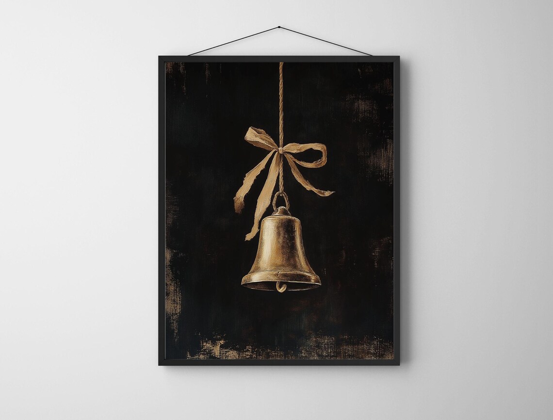 Moody Vintage Christmas Bell With Twine Bow Dark Holiday Poster - Image 6