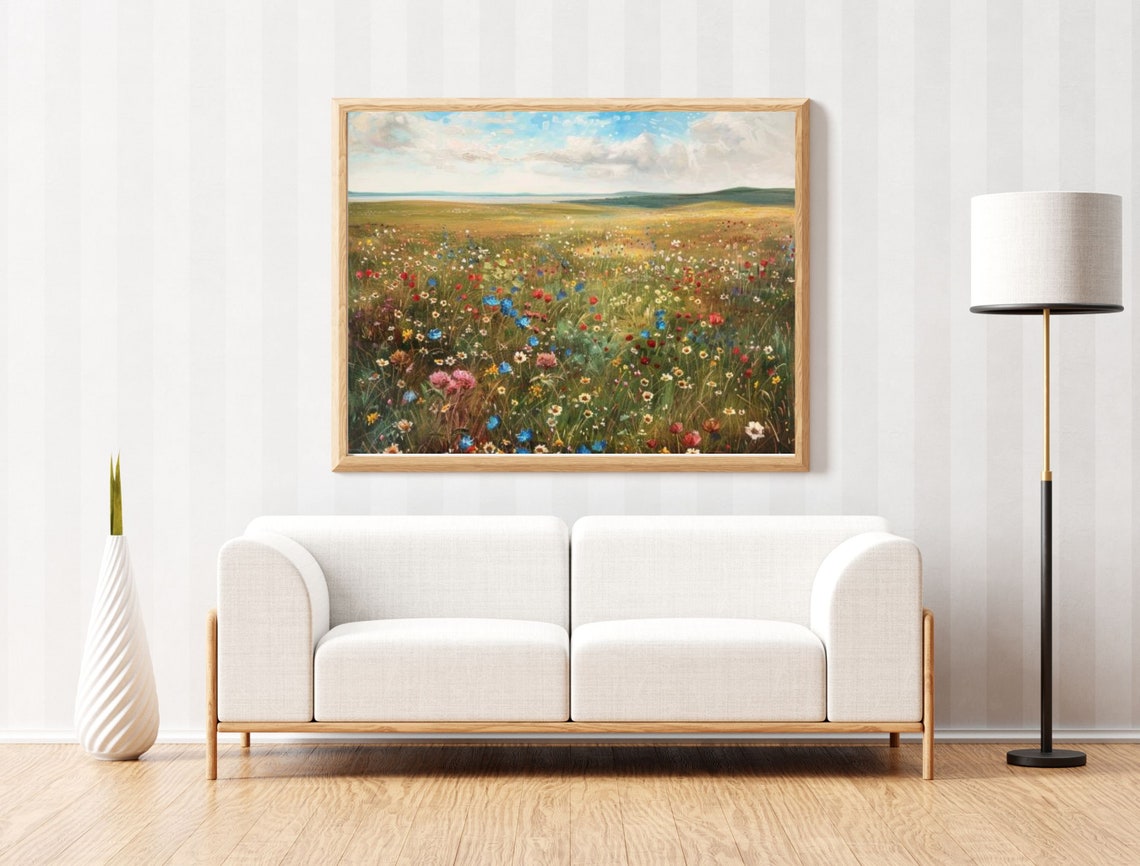 Colorful Wildflower Field Summer Meadow Landscape Painting Poster - Image 3