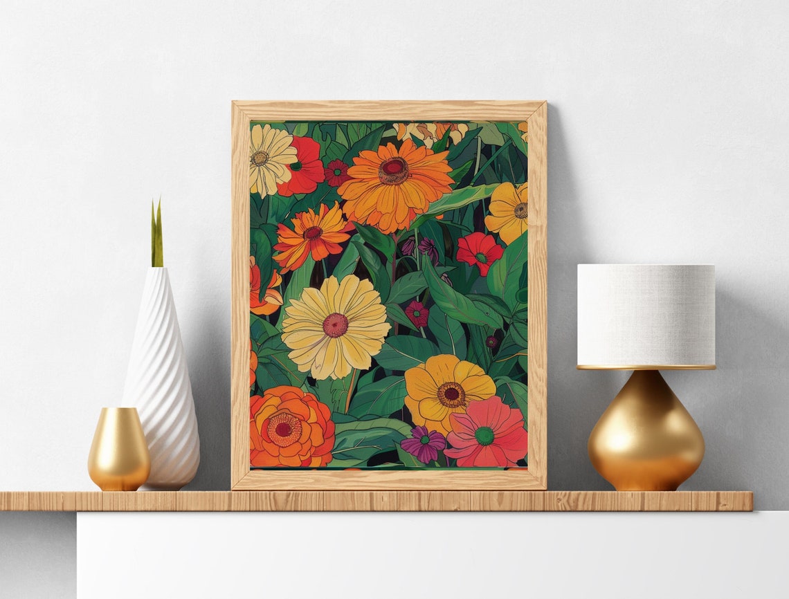Bold Oversized Zinnia Flowers Modern Botanical Garden Poster - Image 4