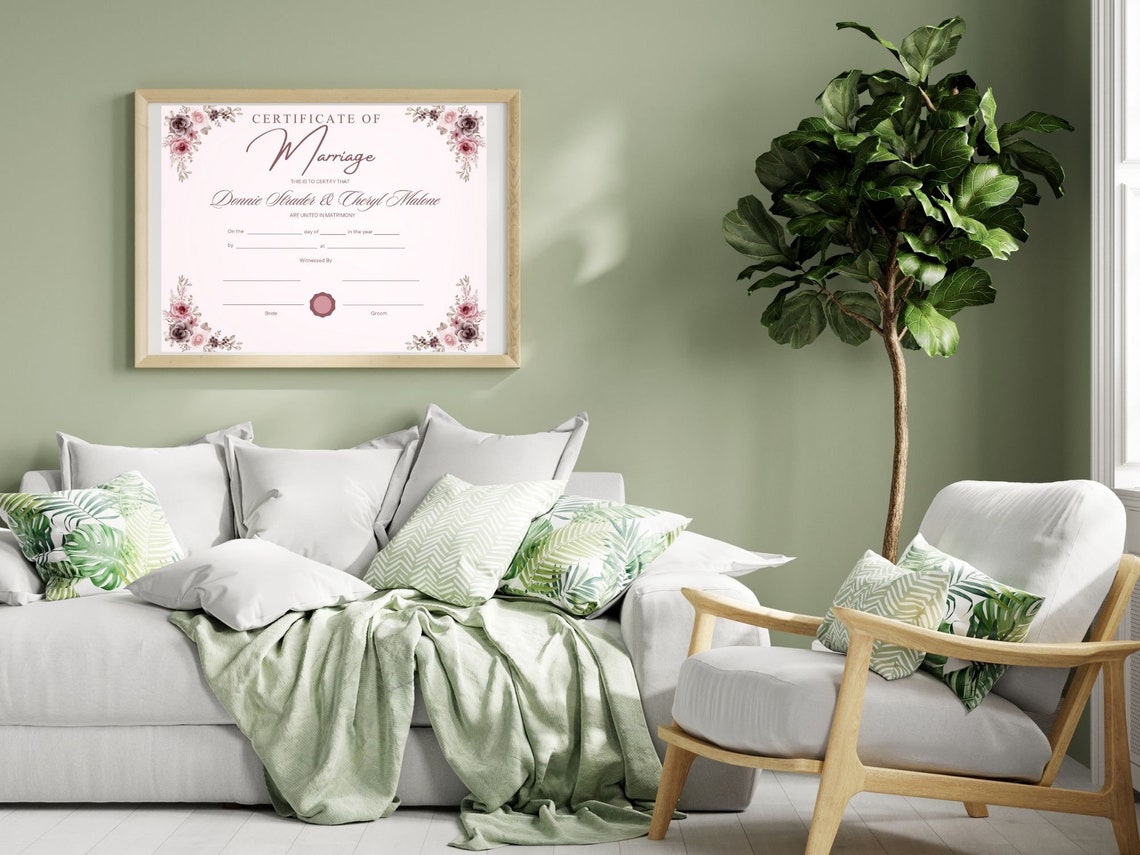 Editable Marriage Certificate Template Dusty Rose Floral Canva Print - Image 6