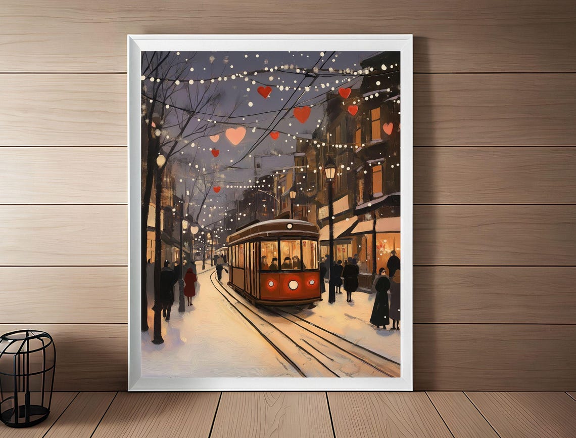 Retro Valentines Day Wall Art Cute Valentines Day Art Valentines Day Painting Romantic - Image 3