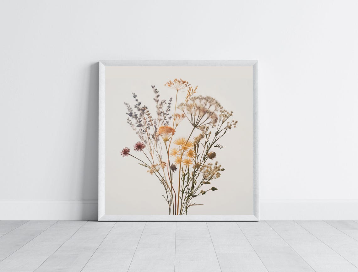Pressed Wildflowers Bouquet Minimalist Botanical White Art Poster - Image 6