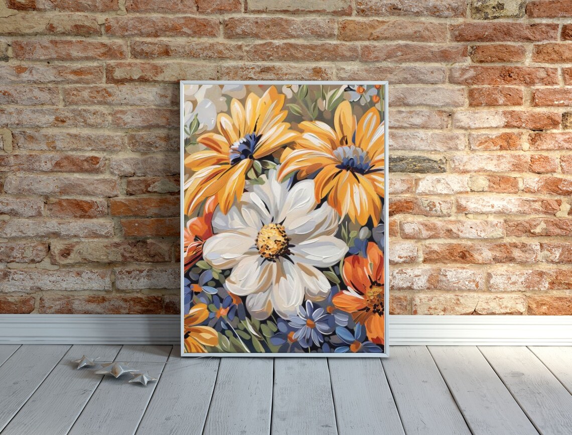 Set of 5 Wildflower Oil Paintings Colorful Floral Gallery Wall Poster - Image 3