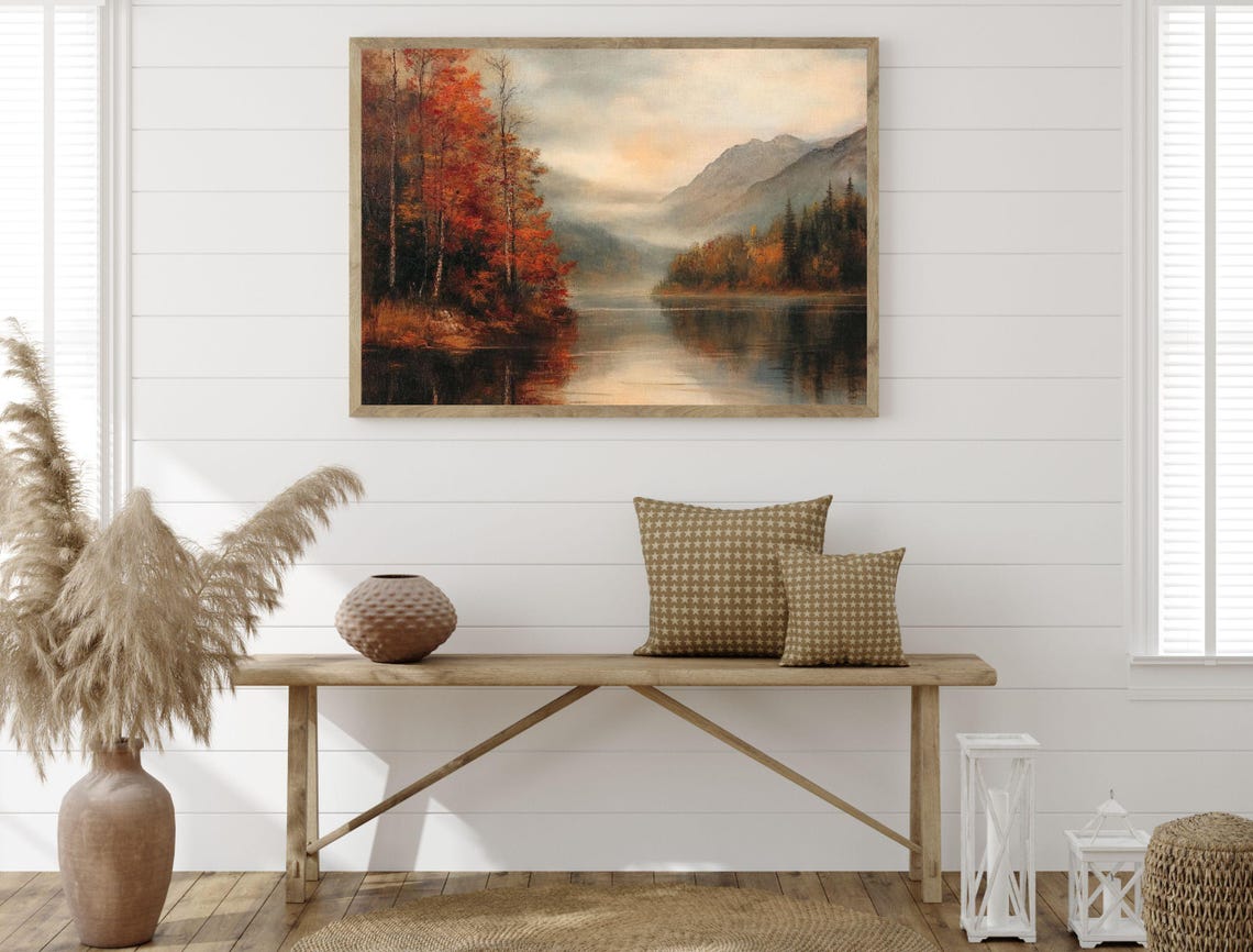 Rustic Autumn Lake Landscape Fall Foliage Mountains Reflection Poster - Image 5