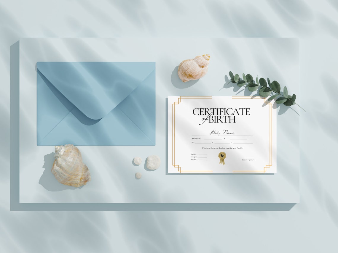 Certificate of Birth Template Art Deco Gold New Baby Keepsake Print - Image 3