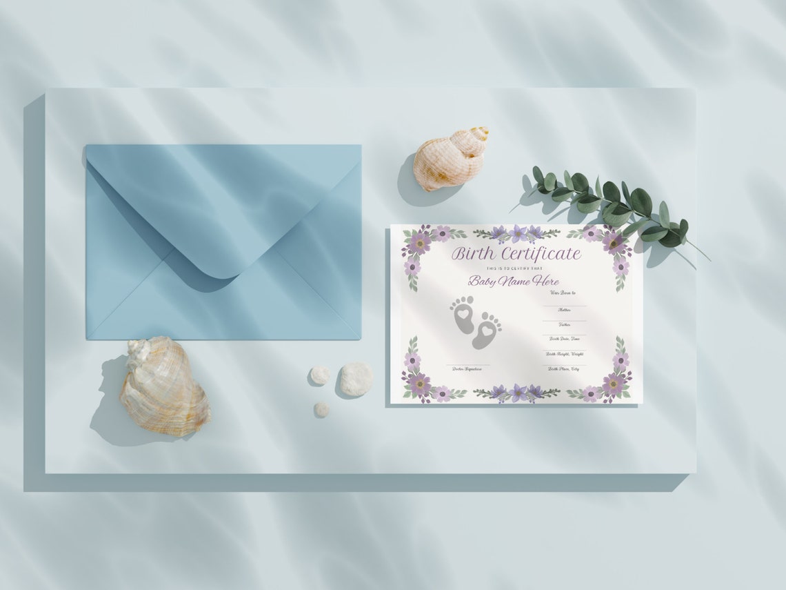 Baby Birth Certificate Keepsake Floral Template Footprint Print - Image 5