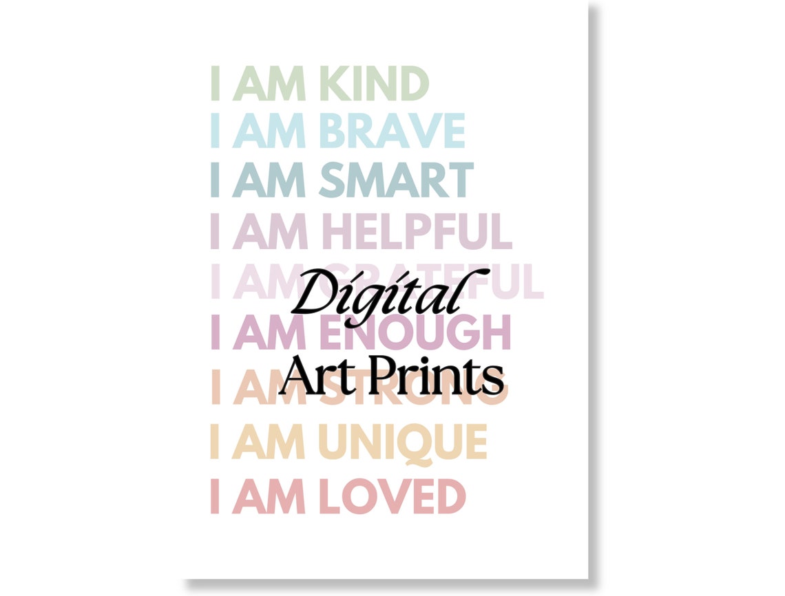 I Am Affirmations Rainbow Pastel Kids Bedroom Motivational Poster - Image 3
