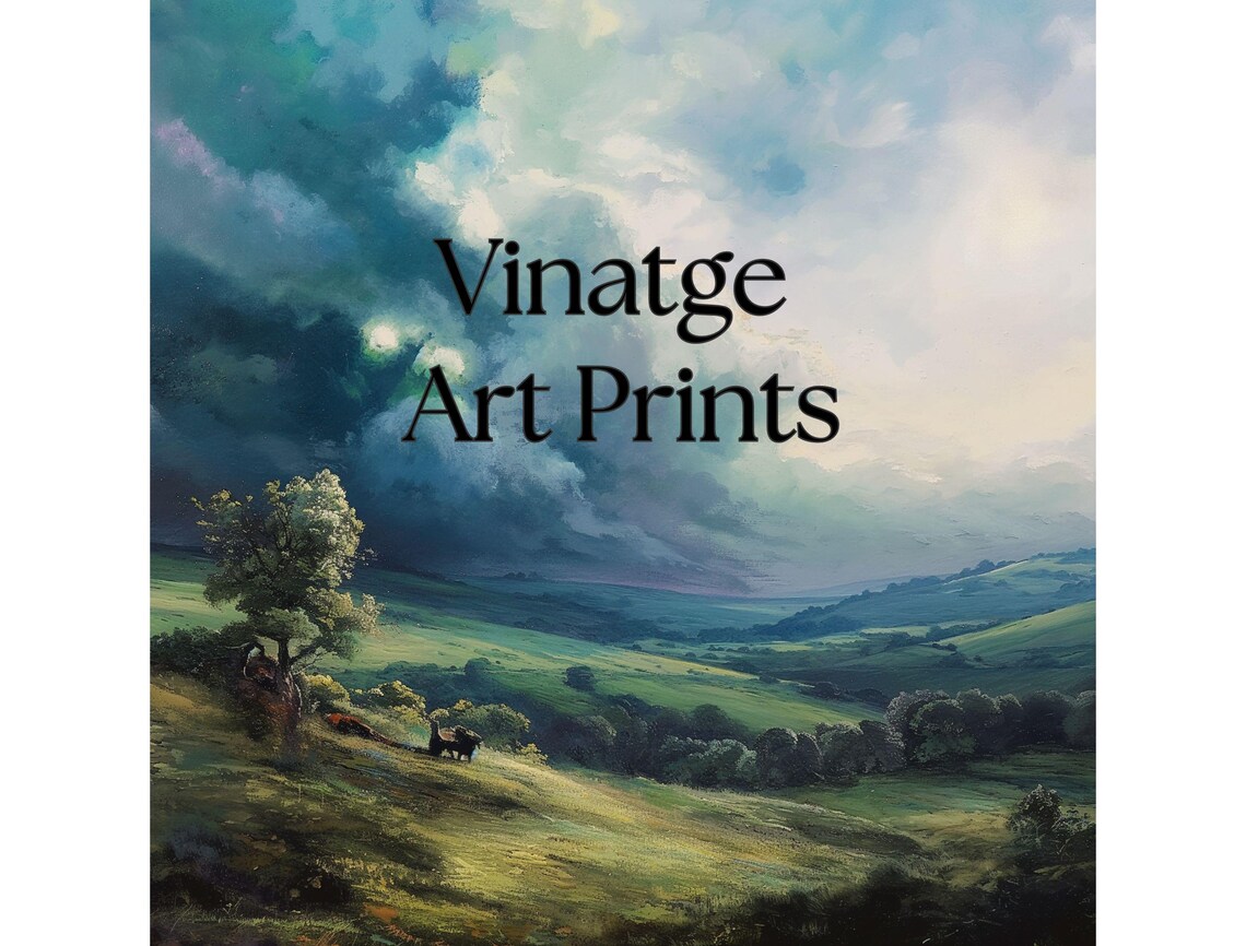 Stormy Green Hills Moody Vintage Landscape Oil Painting Poster - Image 4