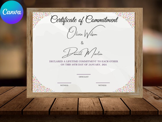 Certificate Of Commitment Editable Template Greenery Commitment Certificate Custom Certificate Canva Template