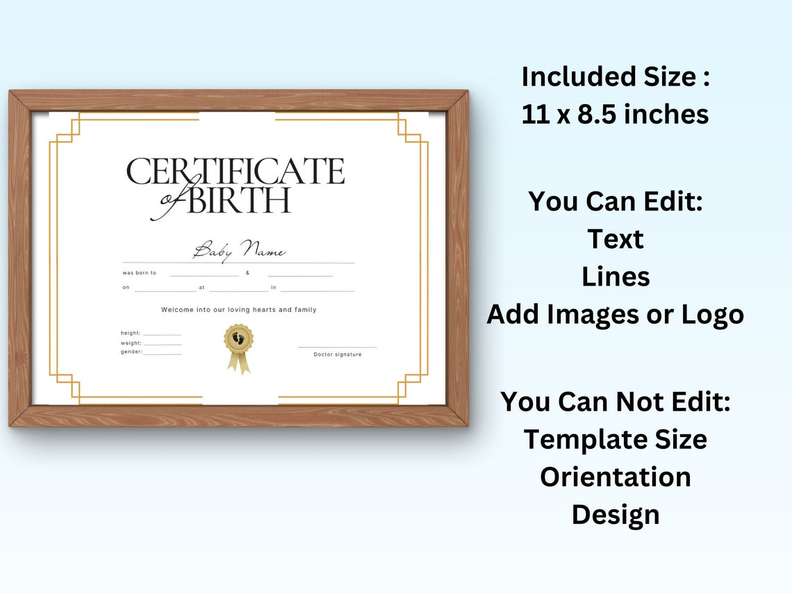 Certificate of Birth Template Art Deco Gold New Baby Keepsake Print - Image 6