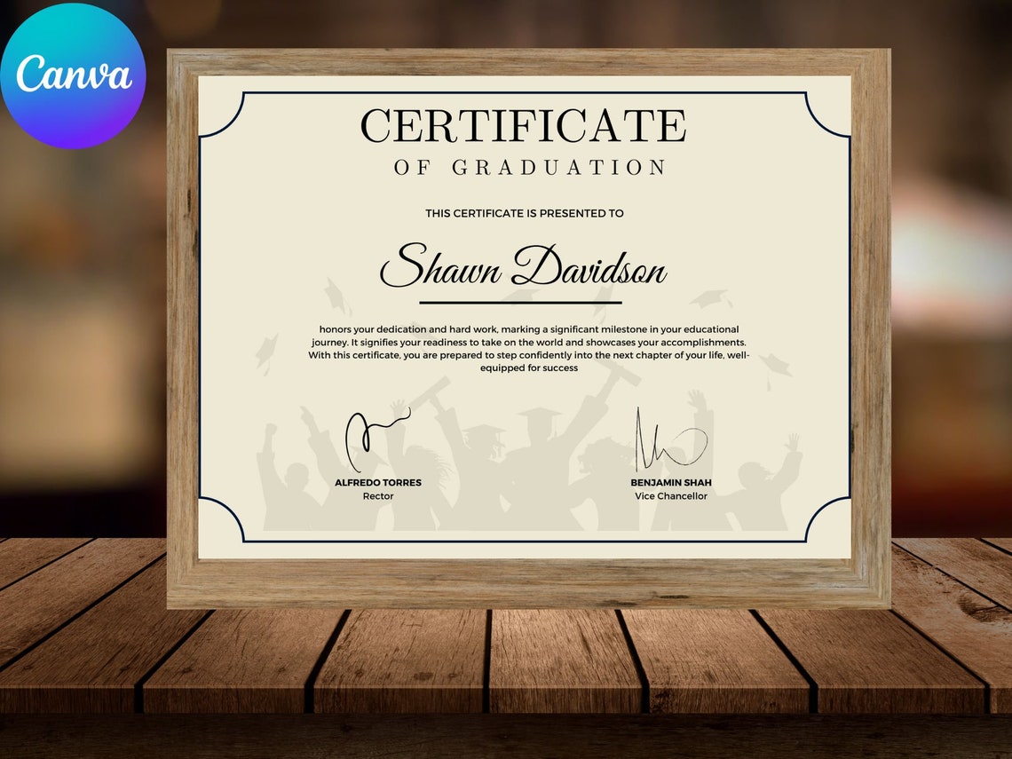 Editable Graduation Certificate Template Classic Diploma Frame Print