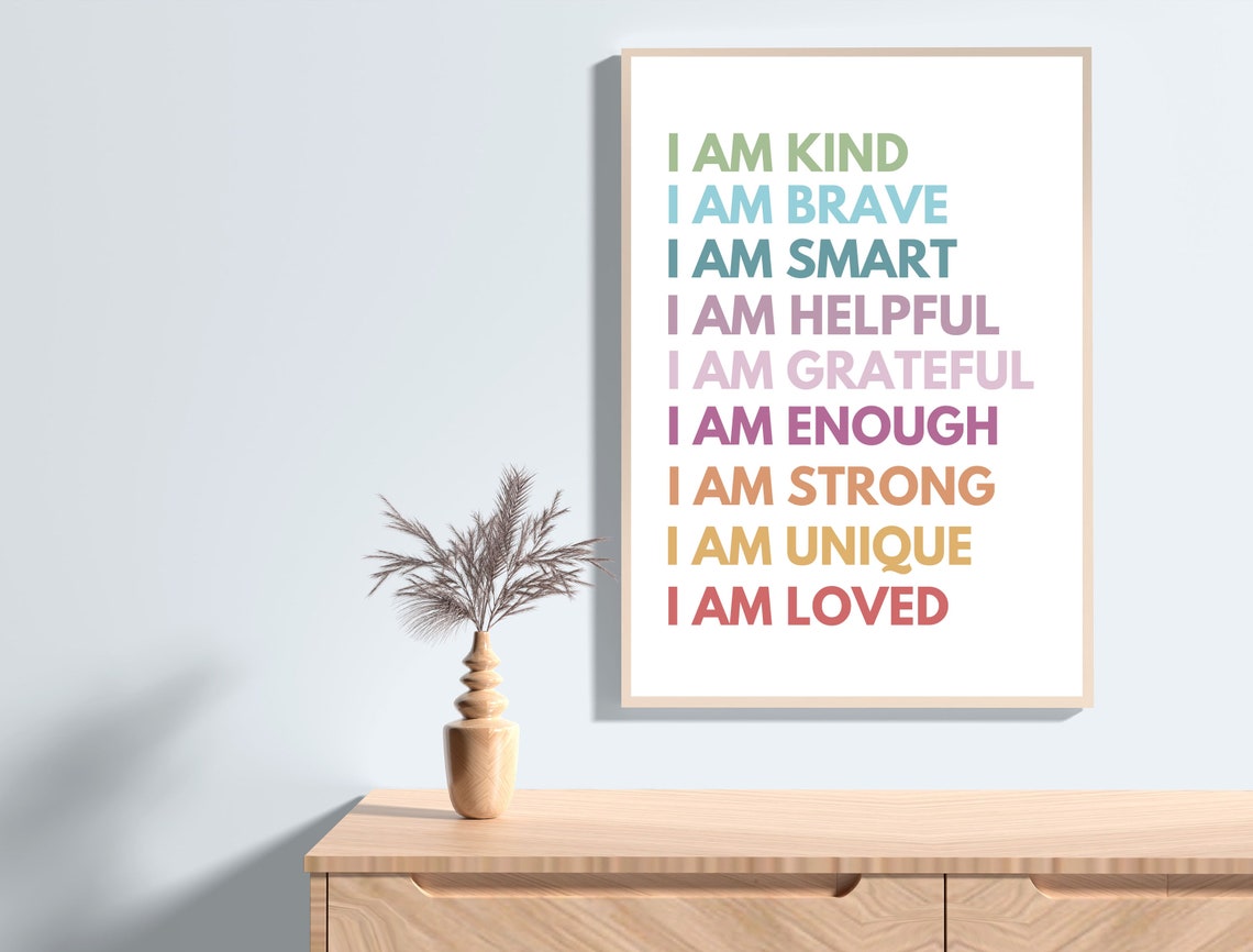 I Am Affirmations Rainbow Pastel Kids Bedroom Motivational Poster - Image 4