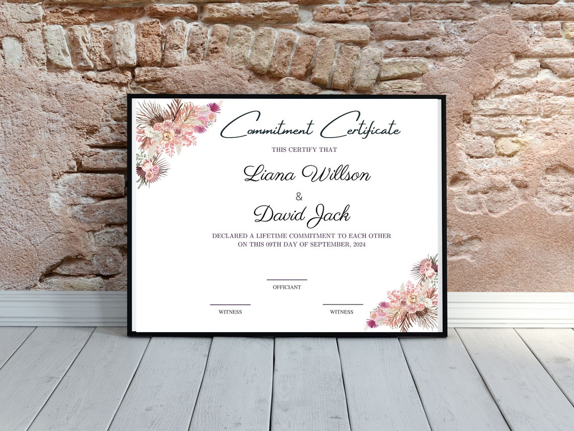 Elegant Floral Commitment Certificate Wedding Vow Keepsake Print - Image 5