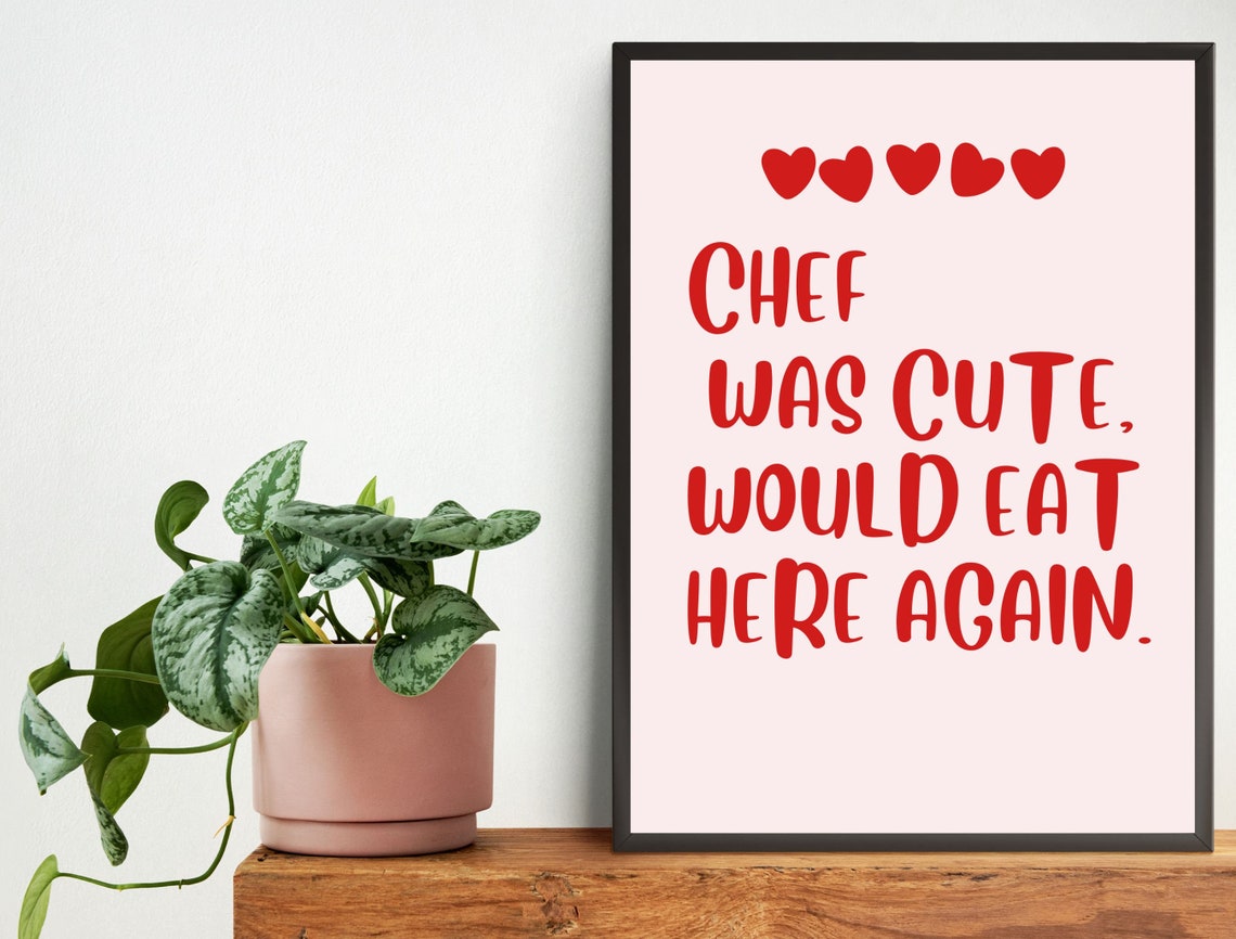 Aesthetic Kitchen Decor Cute Cooking Art Kitchen Wall Art Print Minimalist Heart Print Red Chef Art Print The Original - Image 2