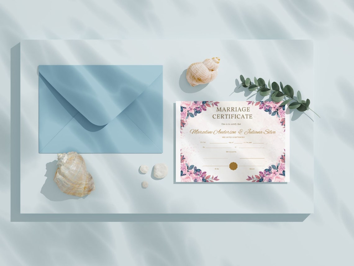 Editable Marriage Certificate Template Watercolor Floral Canva Print - Image 5