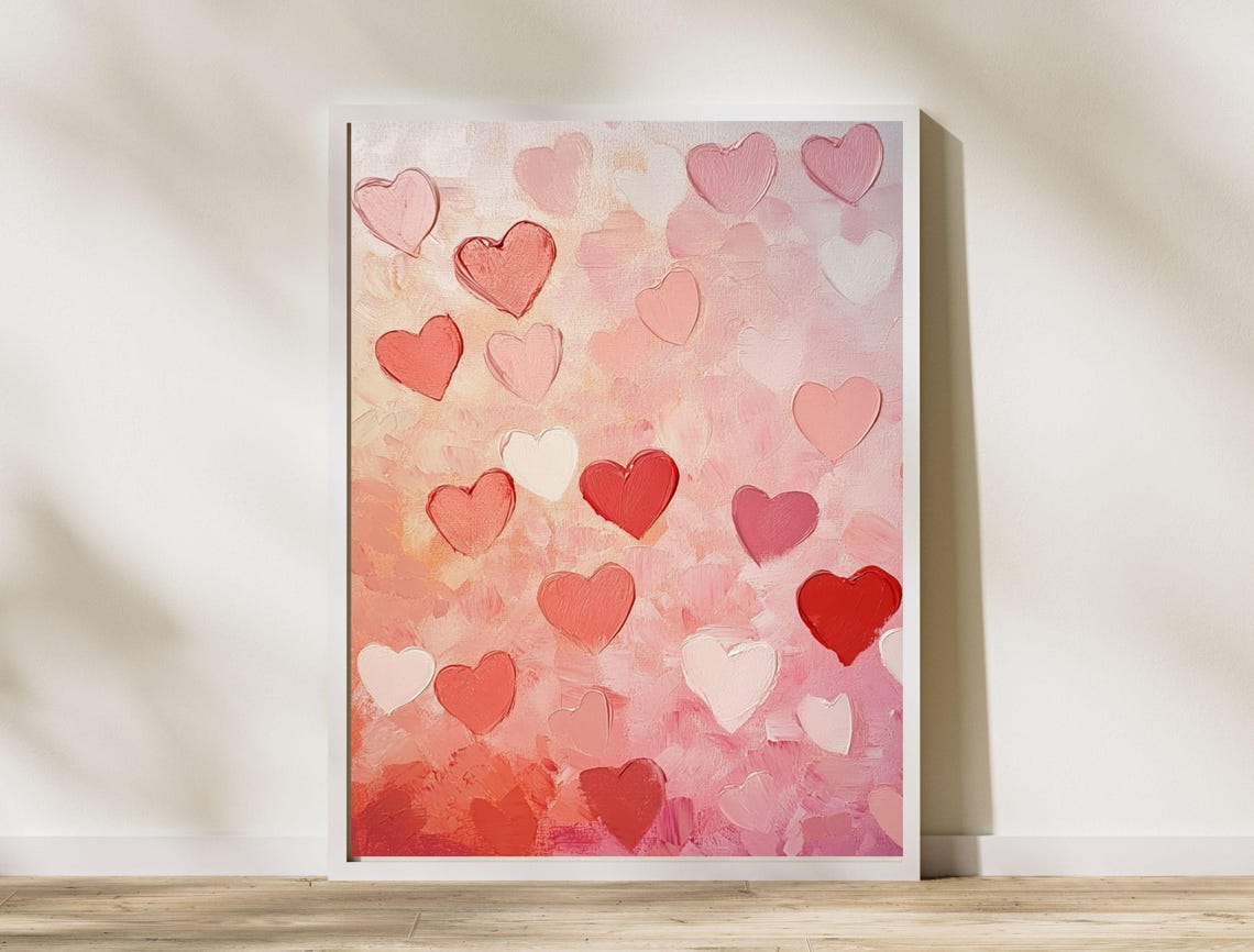 Abstract Painted Hearts Blush Pink Valentine Canvas Style Art Print - Image 7