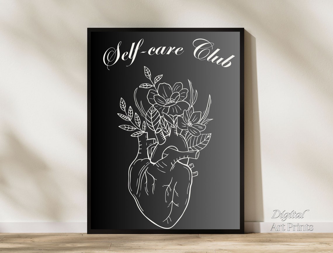 Self Care Club Floral Anatomical Heart Black Gothic Style Poster