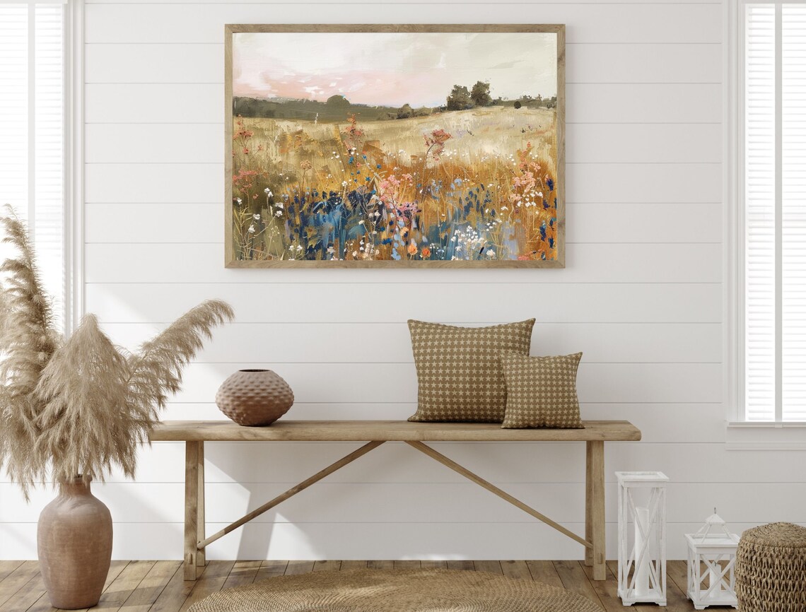 Golden Wildflower Meadow Stretching to a Soft Pink Dusk Poster - Image 3