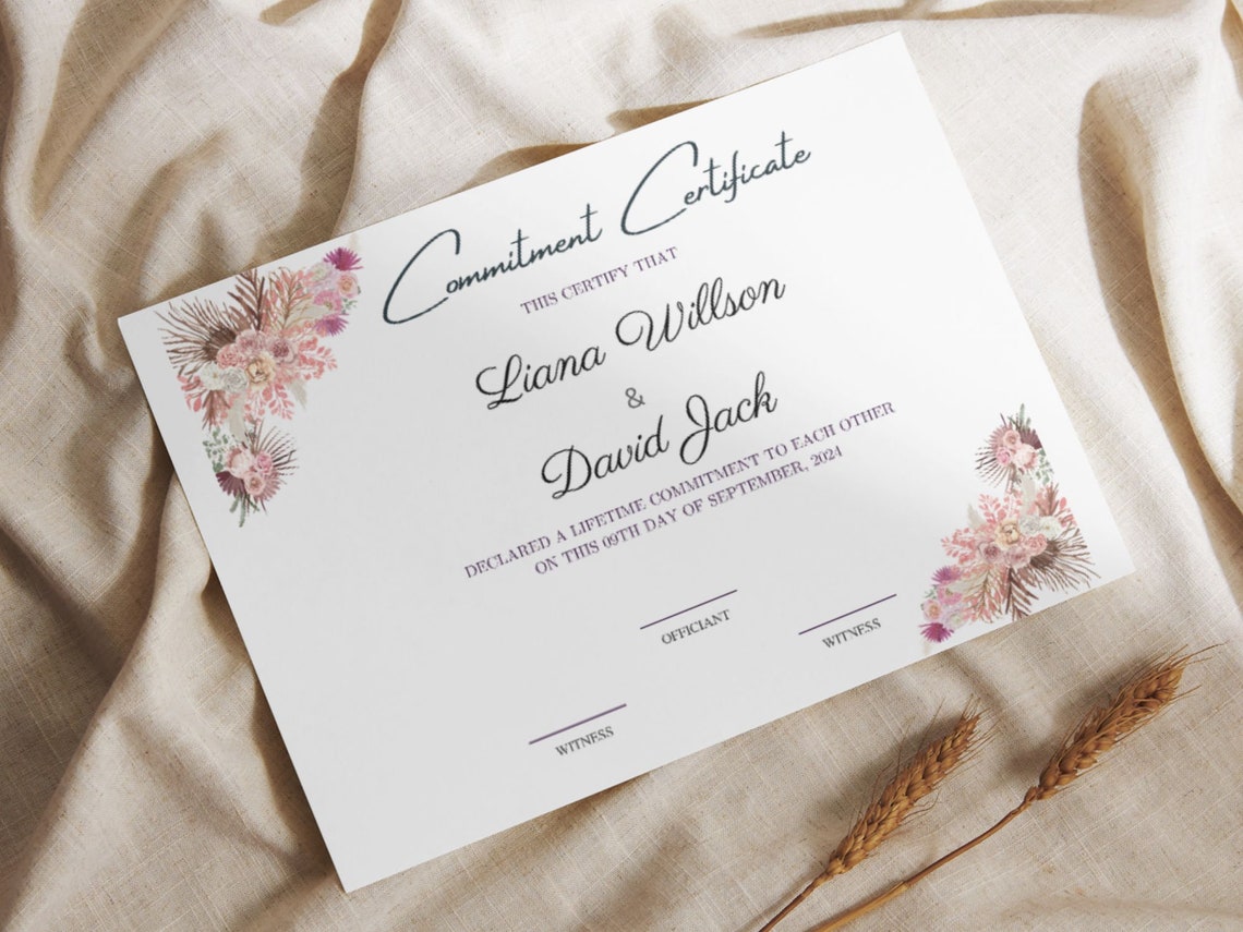 Elegant Floral Commitment Certificate Wedding Vow Keepsake Print - Image 4