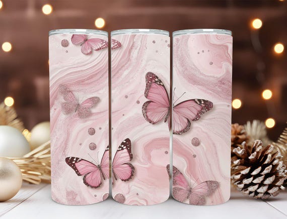 Pink Glitter Butterflies 20 Oz Skinny Tumbler Sublimation Diamond Butterfly Tumbler Designs Watercolor Skinnystraight