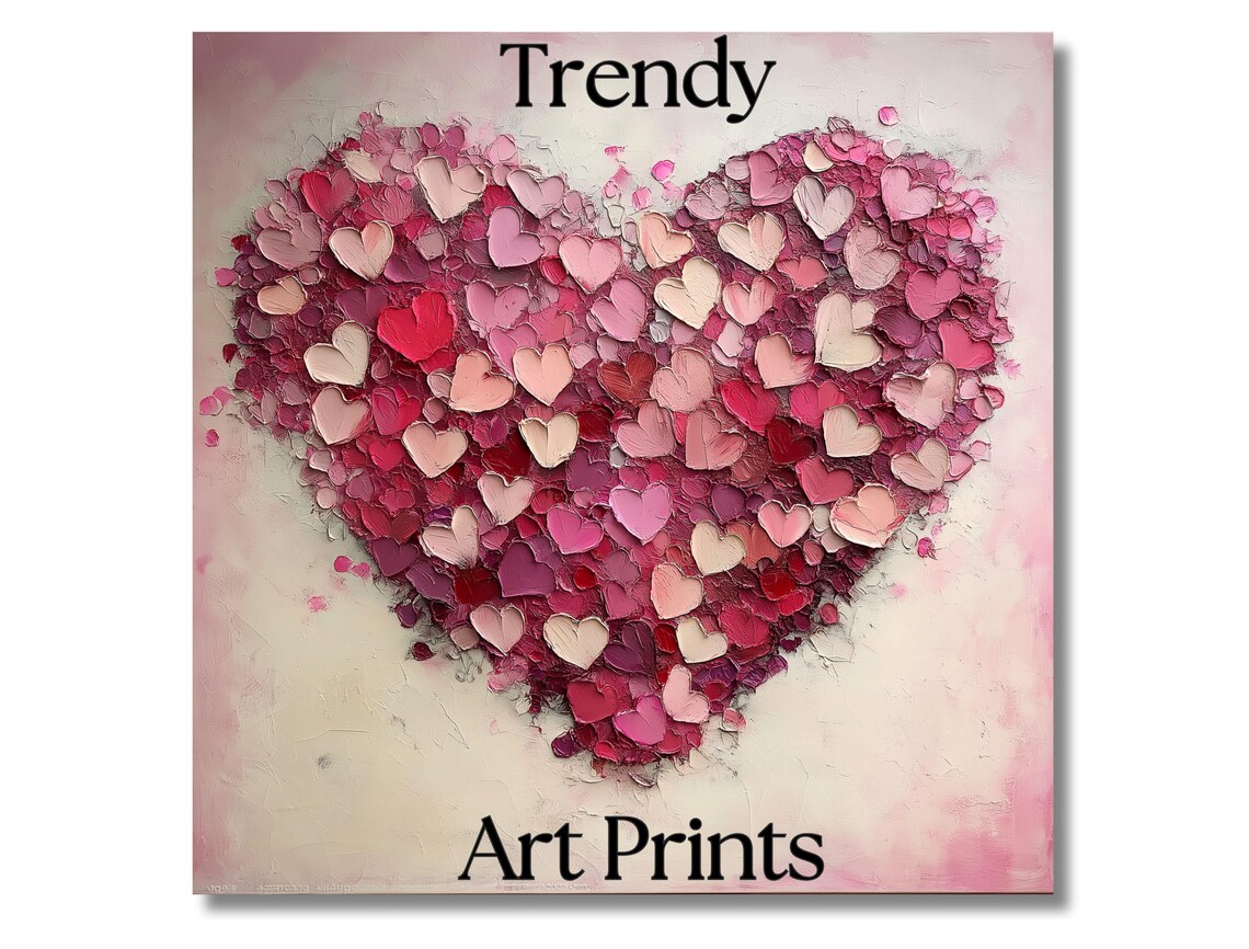 Pink Blush Textured Heart Impasto Oil Painting Romantic Decor Print - Image 6