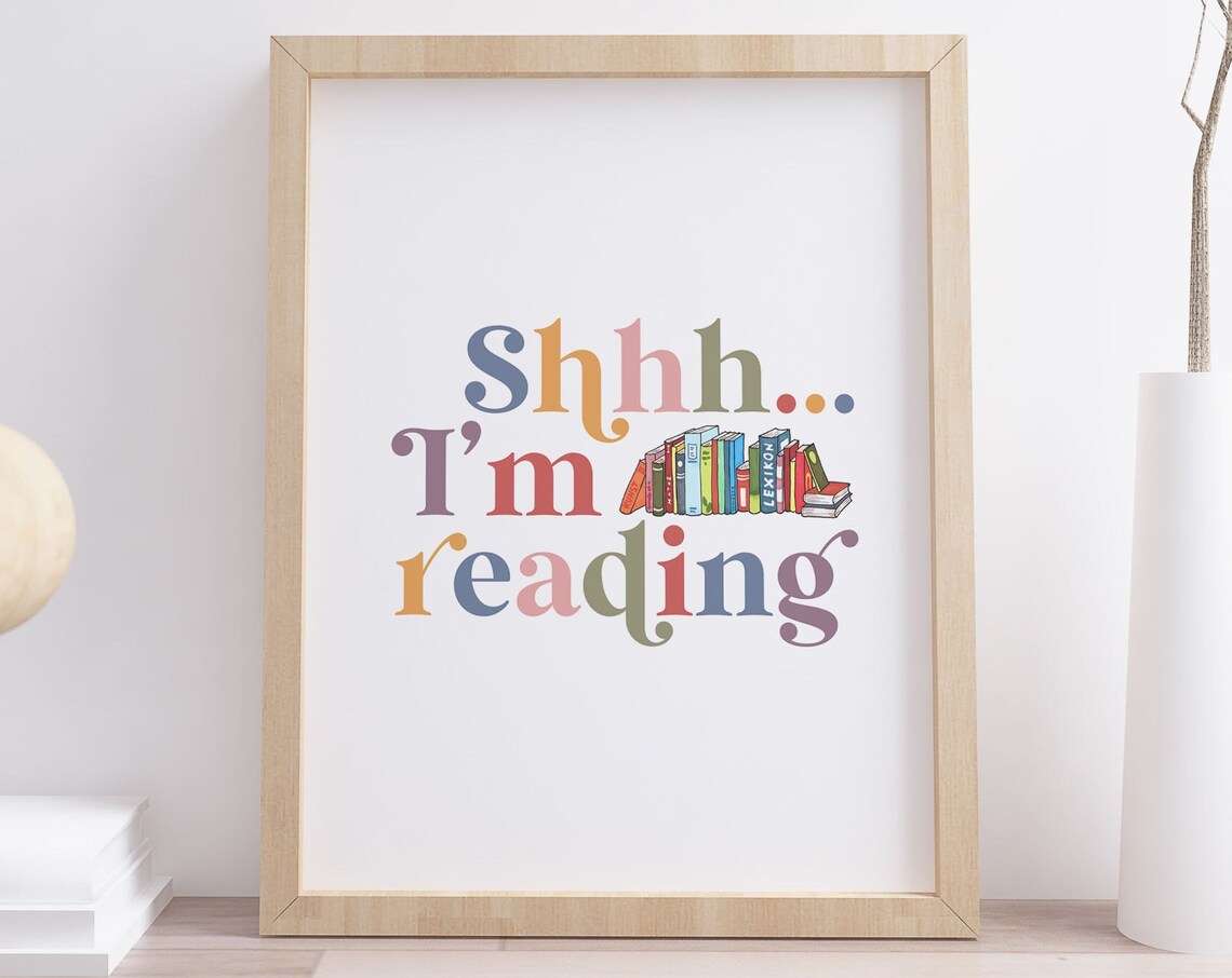 Shhh Im Reading Books Colorful Library Reading Nook Funny Kids Poster