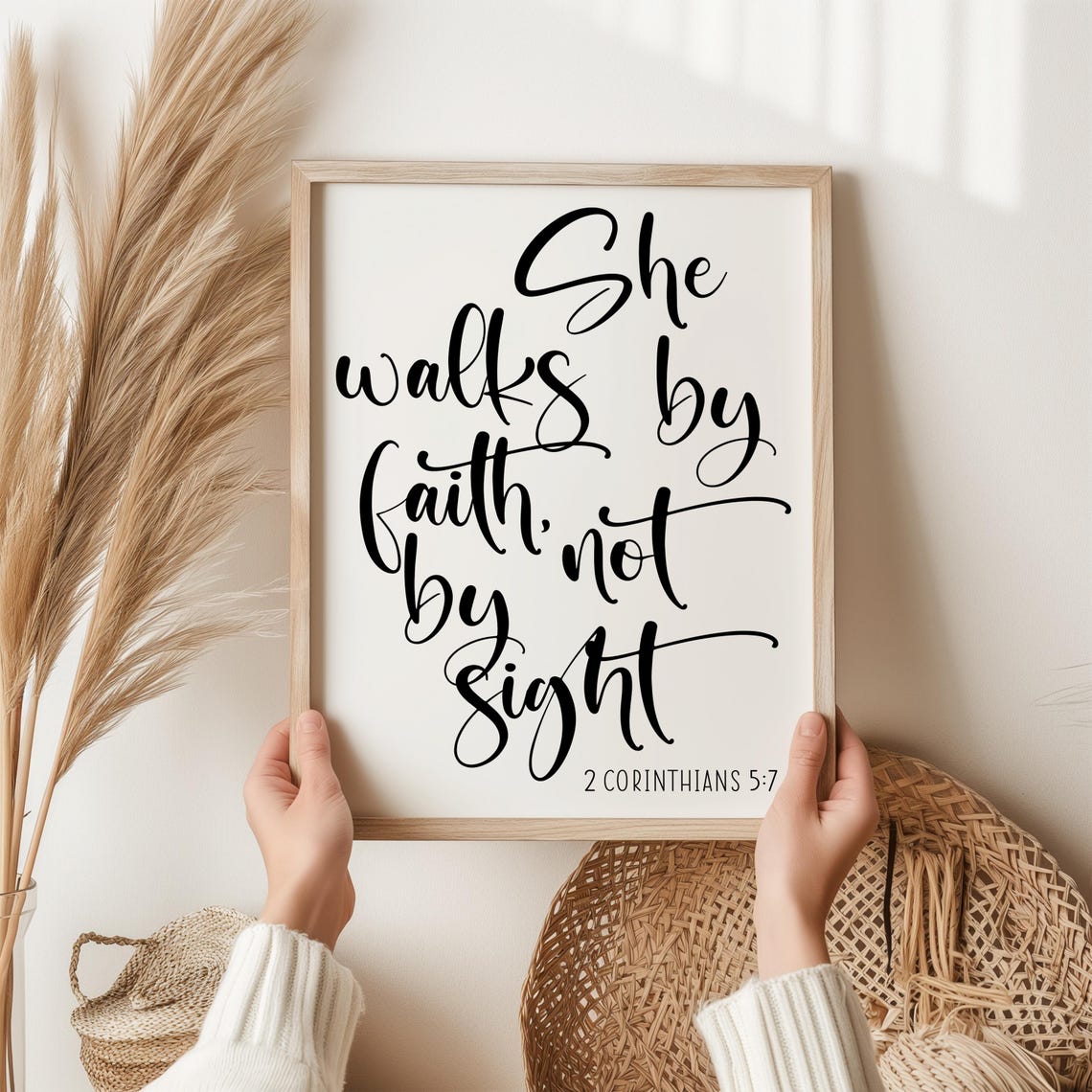 She Walks By Faith Not By Sight Elegant Script Bible Verse Poster