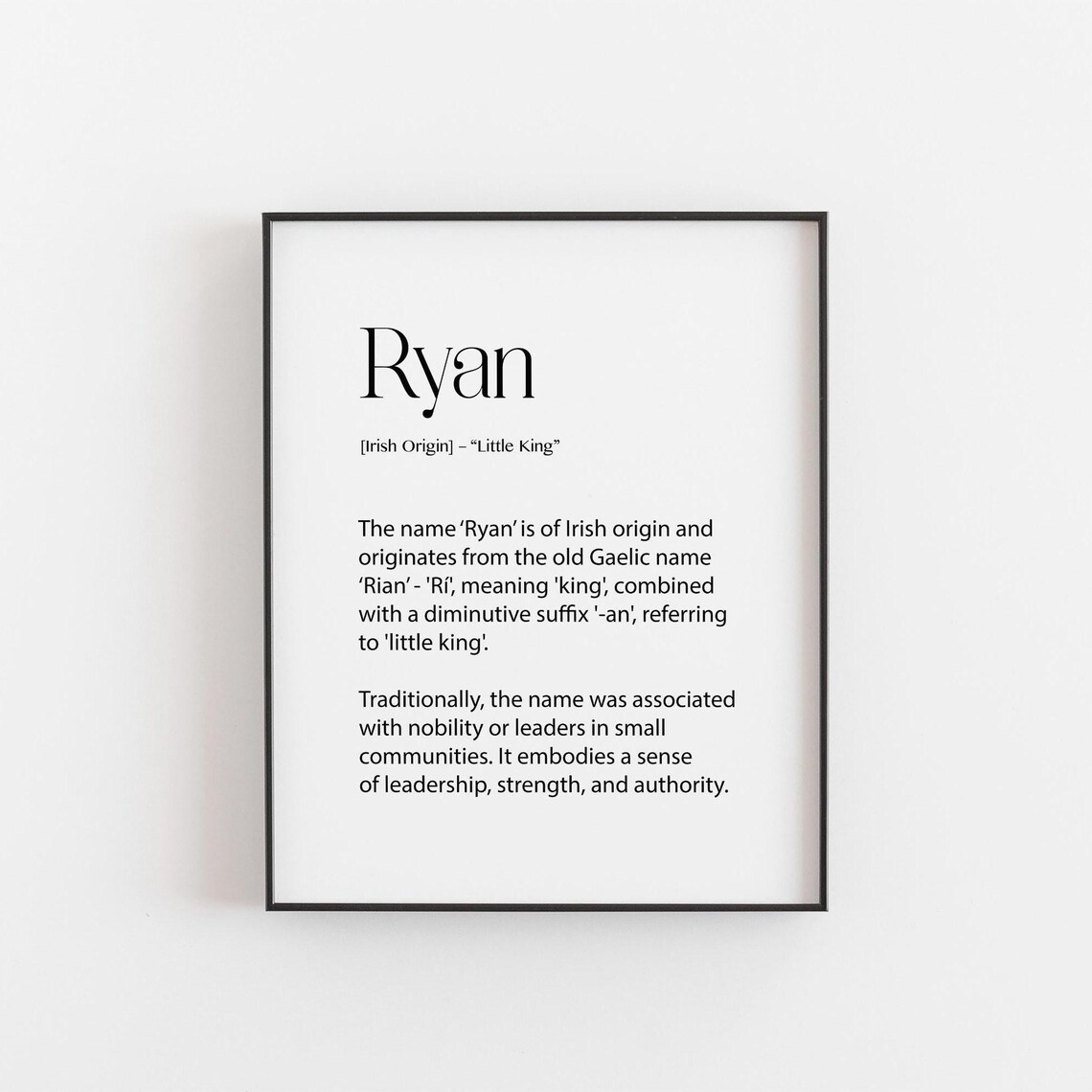 Ryan Name Meaning Print, Irish Origin Nursery Decor