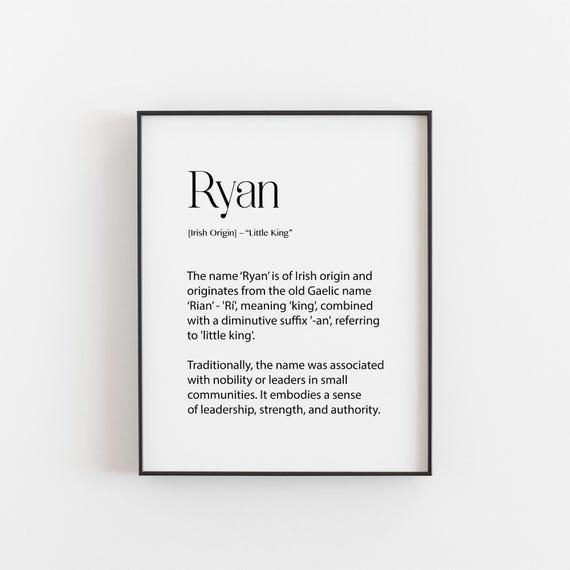 Ryan Name Meaning Print, Irish Origin Nursery Decor