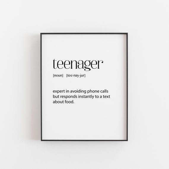 Teenager Definition Print Door Sign Sarcastic Humour For Parents Of Teens Dorm Or Locker Decor First Job