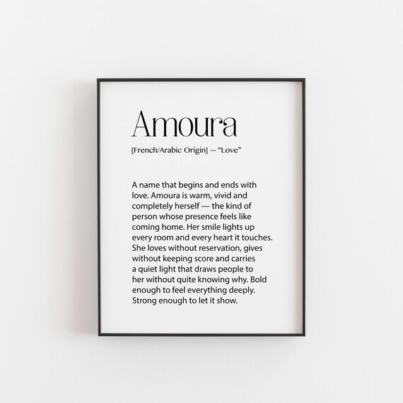 Amoura Name Definition Love French Arabic Origin Personalised Poster