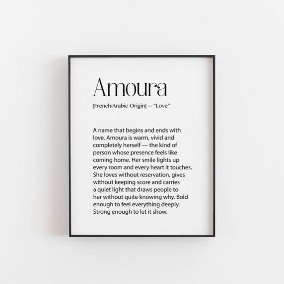Amoura Name Print Love Definition Gift Personalised Wall Art Baby Shower Nursery Unique For Her