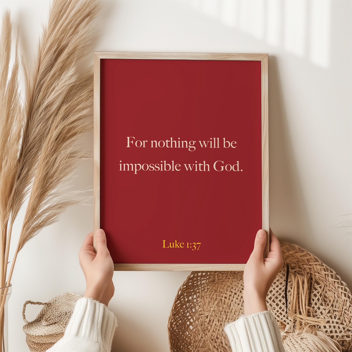 Luke 1:37 Bible Verse Art Print, Christian Decor