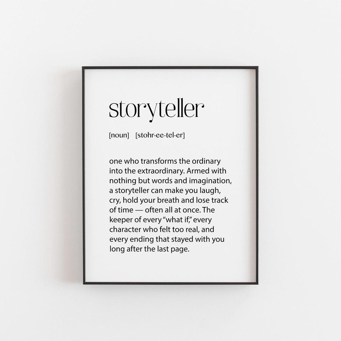 Storyteller Definition Print Gift For Writer Book Lover Author Creative Writing Wall Art Poster