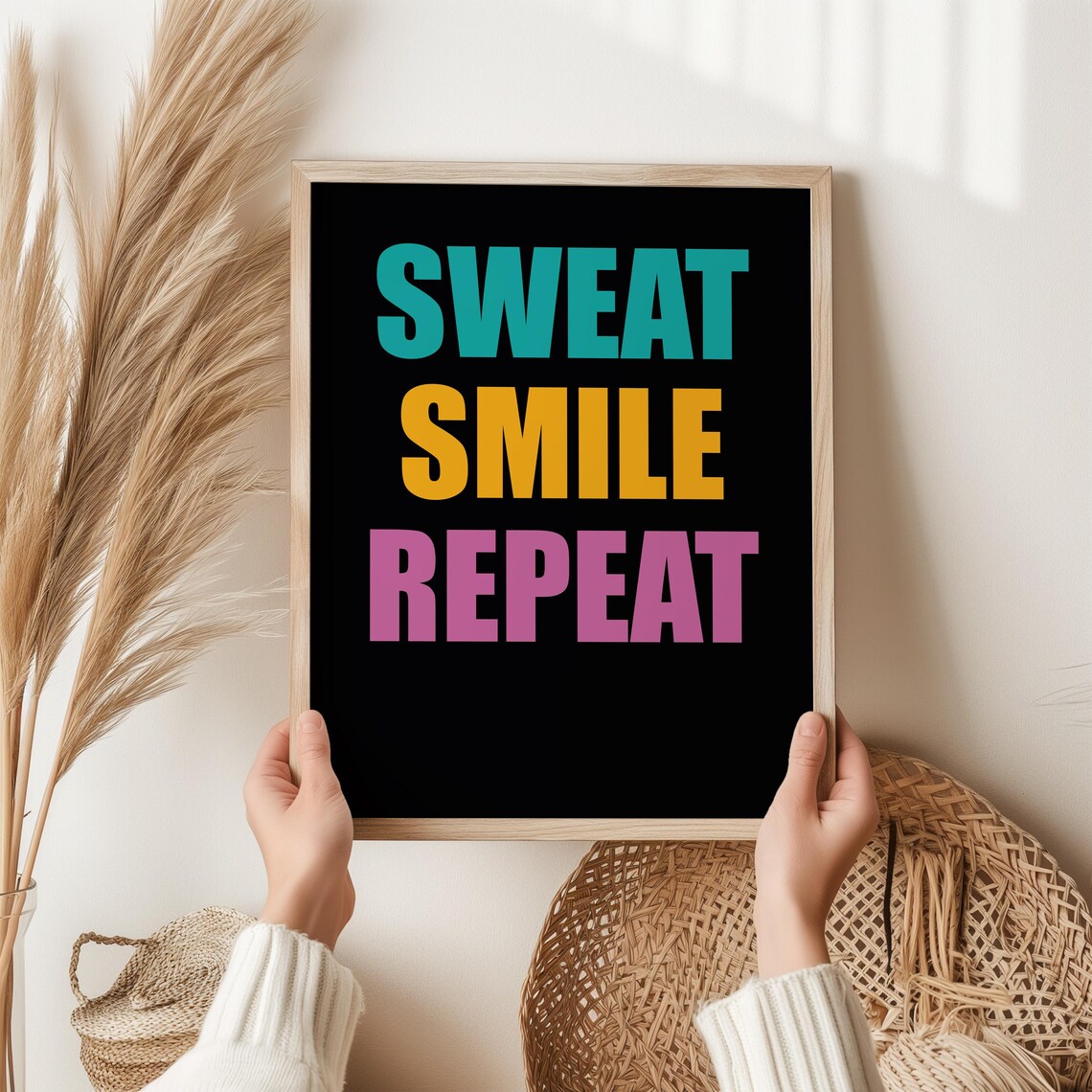 Sweat Smile Repeat Colorful Workout Motivation Gym Quote Poster