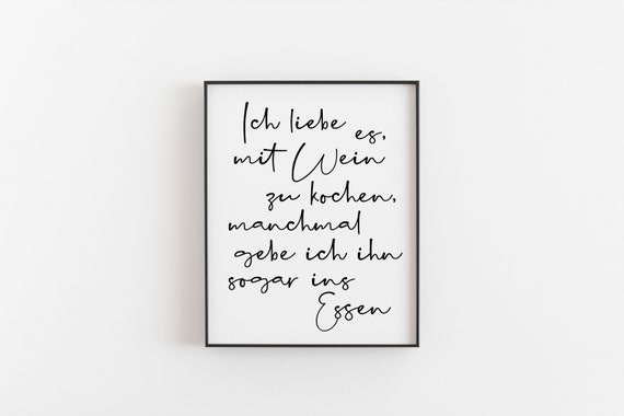 Funny German Wine Cooking Quote Kitchen Script Typography Poster