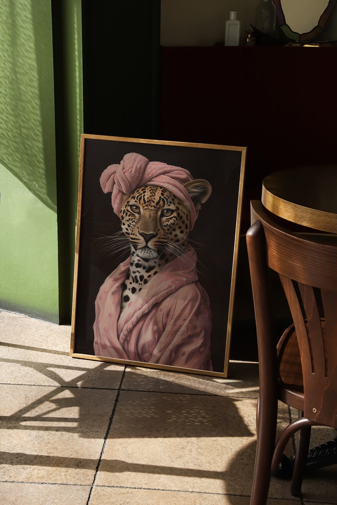 Female Leopard in Bathrobe, Bathroom Wall Art Print - Image 3
