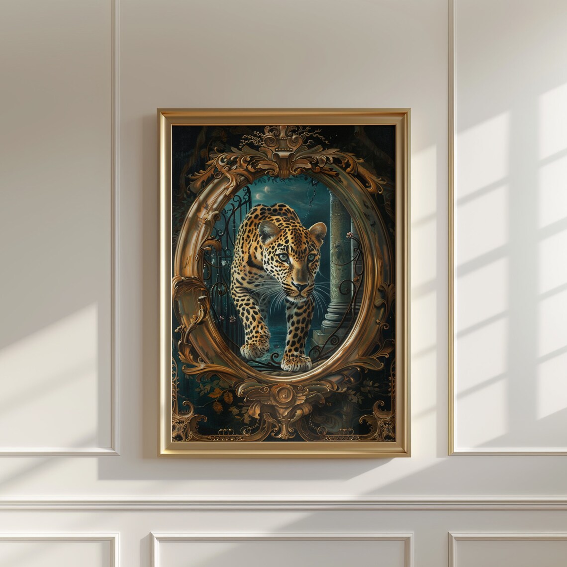 Leopard Through Gold Frame Art Print, Maximalist - Image 3