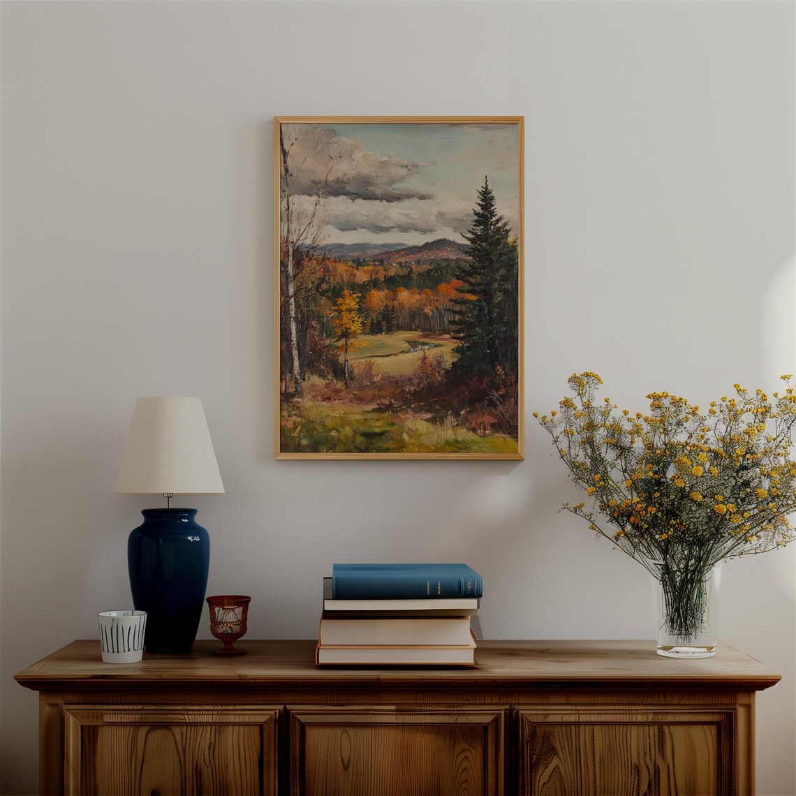 Fall in New England Moody Autumn Forest Vintage Oil Painting Print - Image 3
