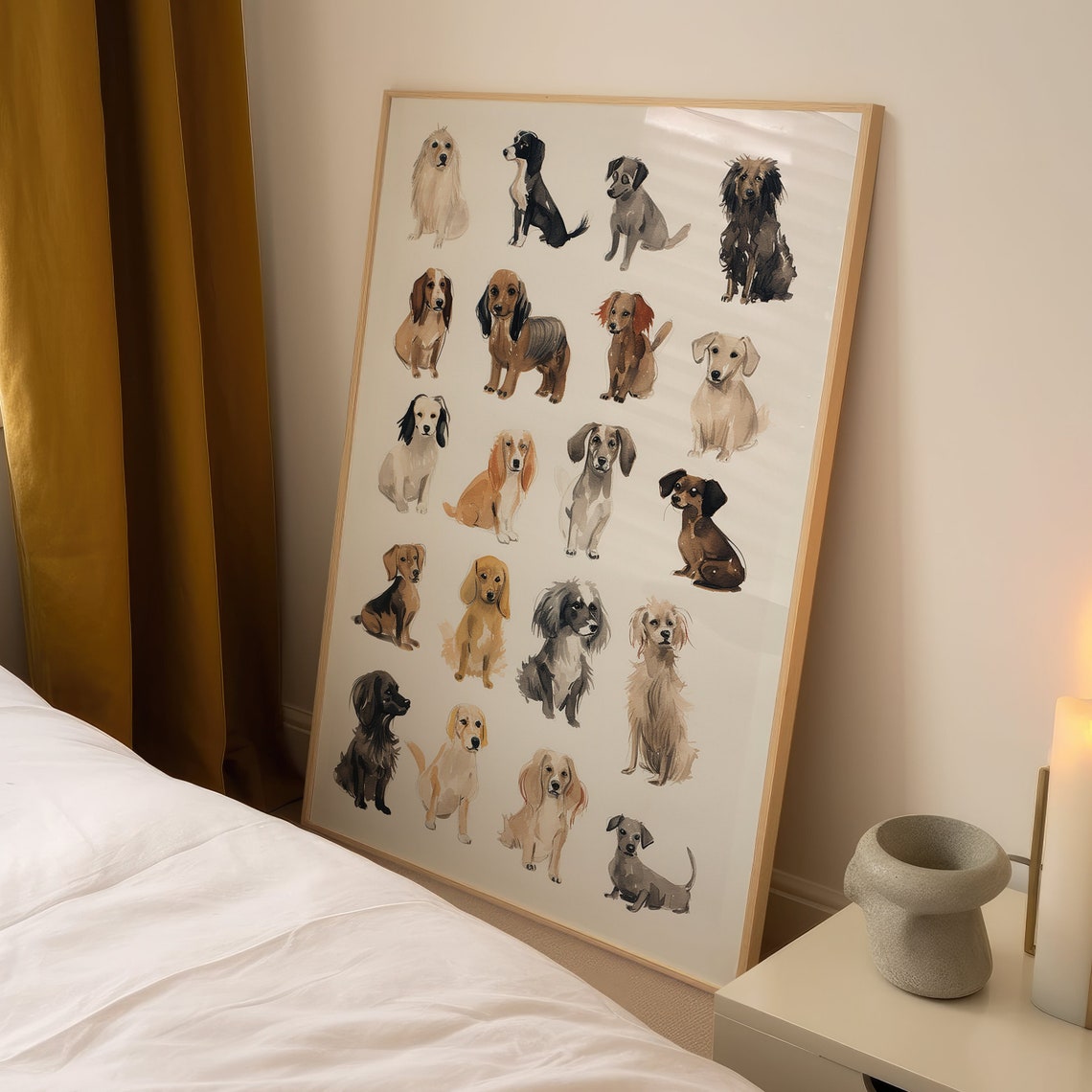 Watercolor Dog Breeds Illustration Cute Pet Lover Gift Poster