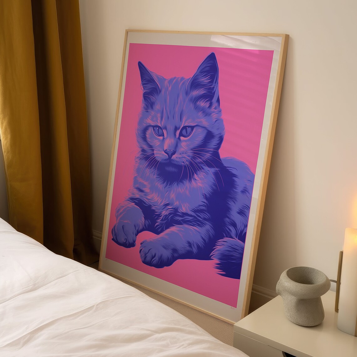 Pink Kitten Wall Art Cute Illustration Cat Lover Gift Trendy