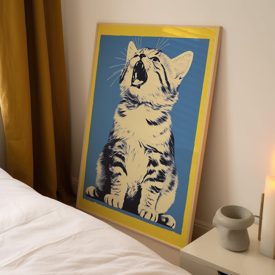 Roaring Cat Retro Art Print, Eclectic Kitten