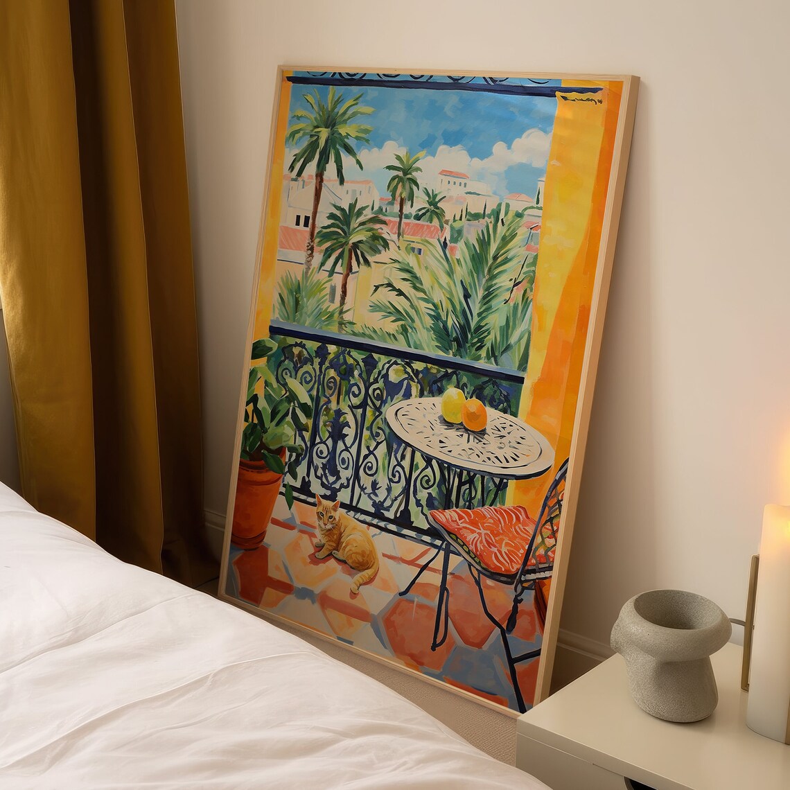 Matisse Cat Art Print, Floral Colorful Wall Decor